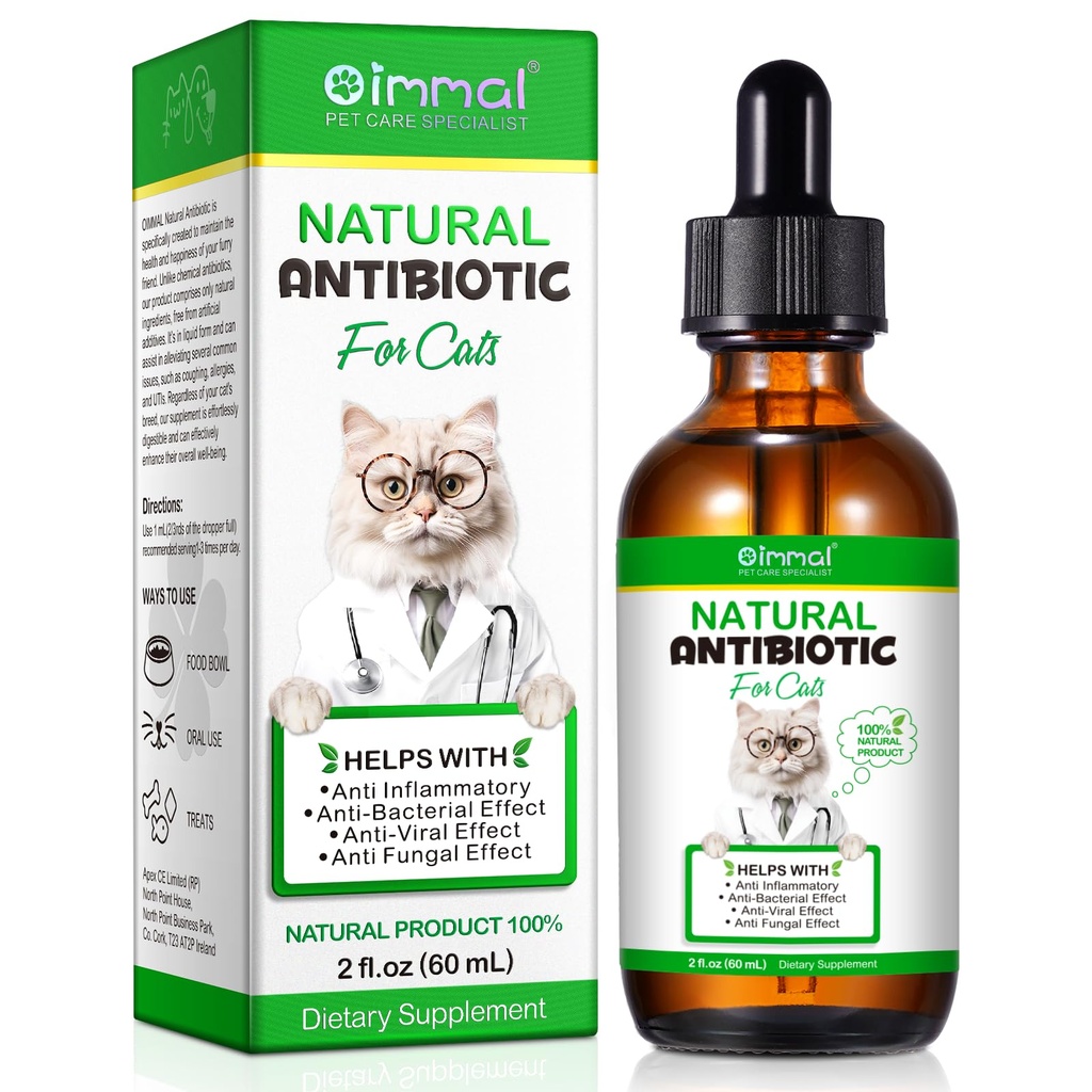 Antibiotiques pour les chats, suppléments naturels d'antibiotiques pour animaux de compagnie soutient le soulagement de l'allergie pour les immunes et les chats, gouttes UTI multivitamine pour tous les âges et races de chat, saveur de poulet - 2 Fl Oz / 1 Pack