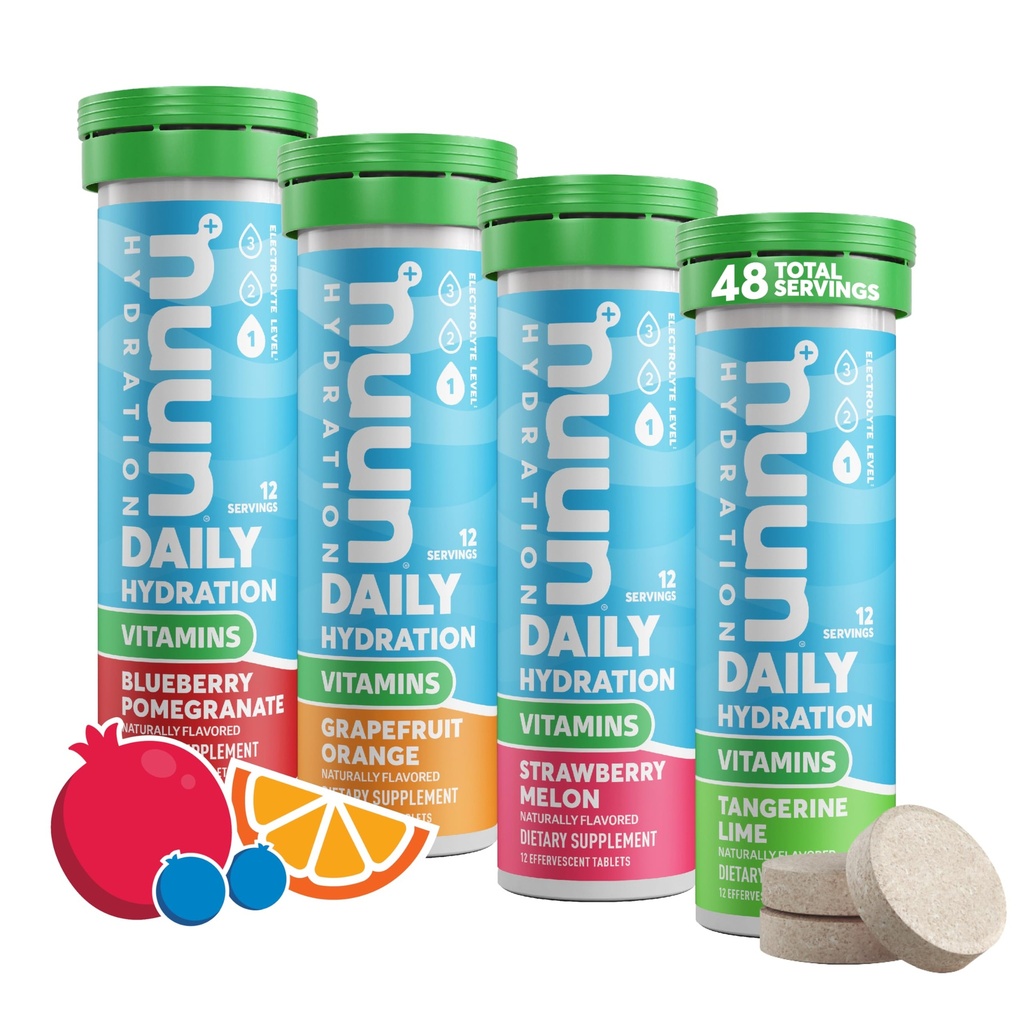 Nuun Vitaminen Elektrolyten Tabletten met Vitamine D, C, E, A, & B6, Foliumzuur, Magnesium & 4 Andere Essentiële Elektrolyten, Glutenvrij en Veganistisch, Gemengd Fruit, 4 verpakkingen (48 porties totaal)