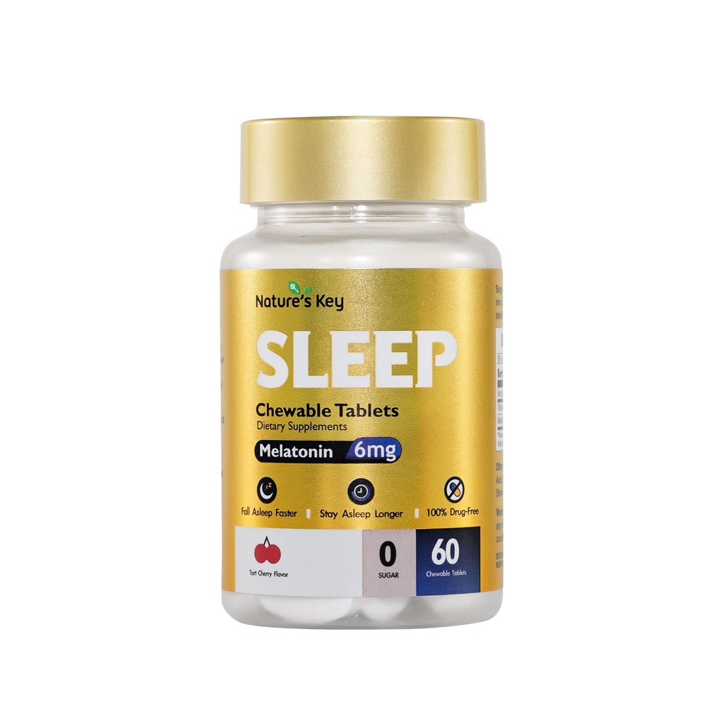 Nature's Key Melatonin 6mg Chewable Tablets, Sugar Free | Promotes Restful Sleep & Sleep Faster | Non-Habit Forming, with 6mg Vitamin B6 | 60 Tablets (Yummy Tart Cherry Flavor)