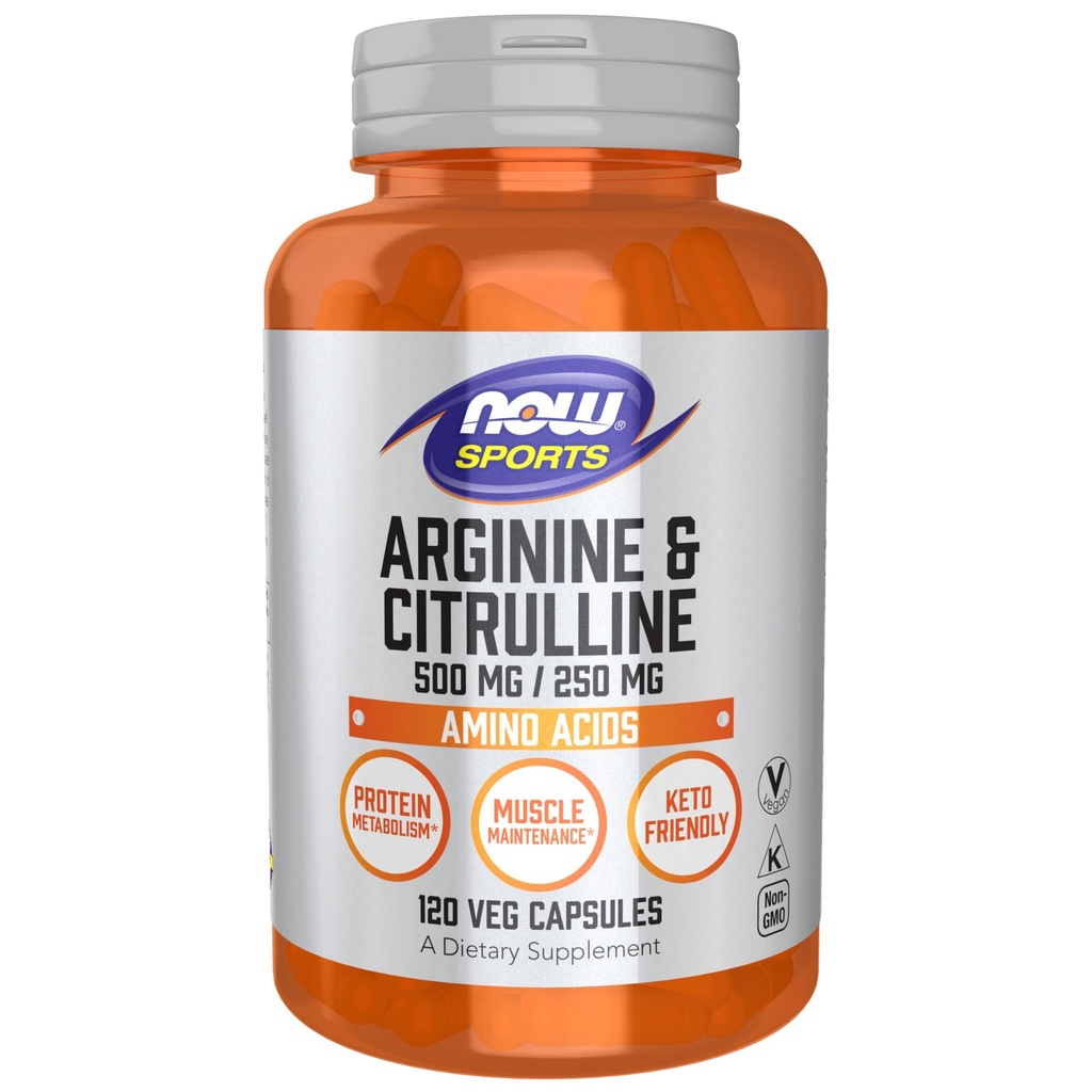 MAINTENANT Sports Nutrition, Arginine et Citrulline 500 mg/ 250 mg, acides aminés, 120 gélules
