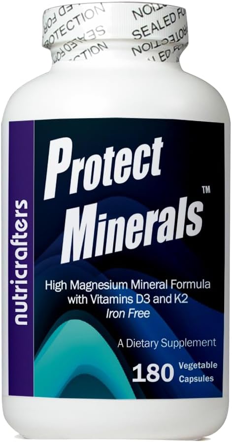 Protect Minerals - Multi Mineral Formula – Une bouteille de 180 capsules végétariennes - Haut rapport magnésium/calcium - Sans fer - Sans énergie naturelle toute la journée et régénération nocturne. (1)