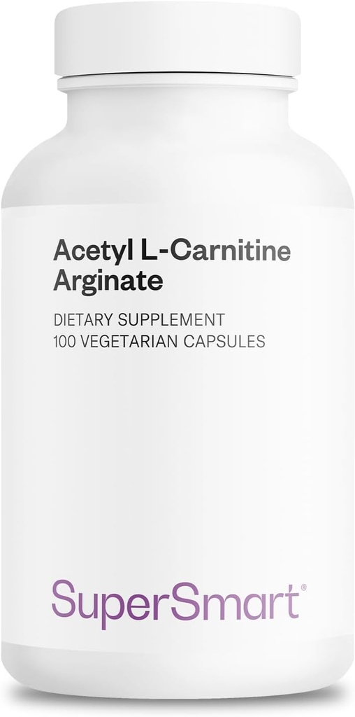 Supersmart - Acétyl L Carnitine Arginate 1000 mg par jour - Acides aminés - Supplément Cerveau populaire - Sans OGM et sans gluten - 120 Capsules végétariennes