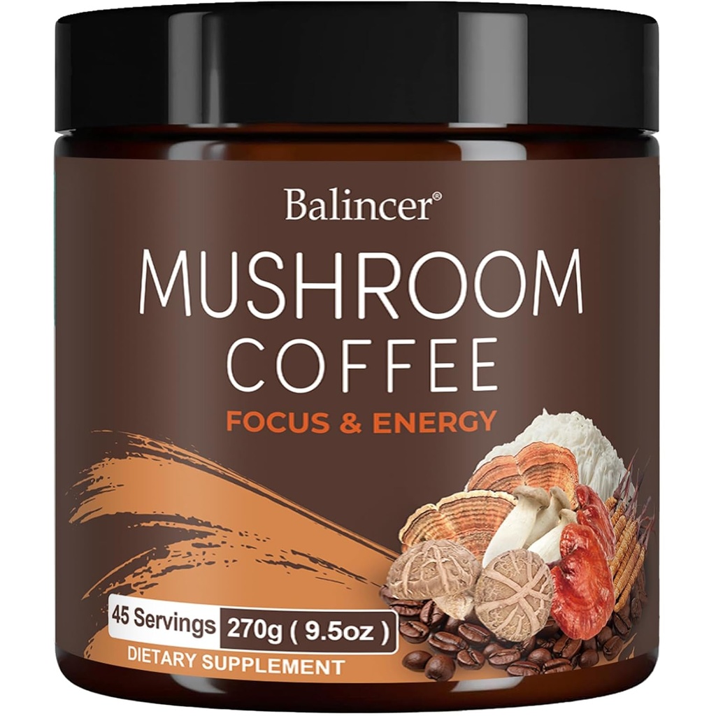 Paddestoelen Koffie, 6 Adaptogene Paddenstoelen met Leeuwen Mane, Cordyceps, Turkije Tail & More, Instant Mushroom Koffie voor Focus, Energie, Immune & Digestie Ondersteuning