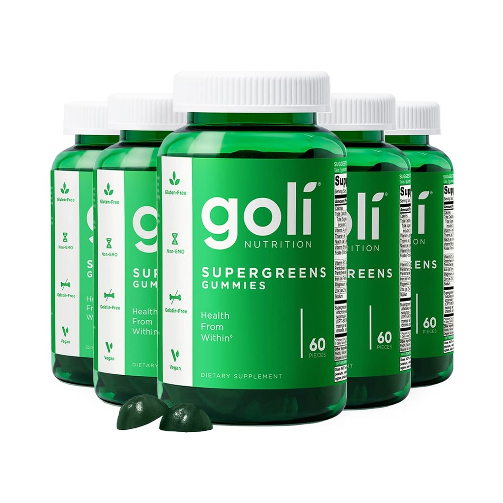 Goli SuperGreen Vitamine Gummy - 300 Telling - Essentiële Vitaminen en Mineralen - Plant-Based, Vegan, Glutenvrije & Gelatine Vrij - Gezondheid van binnen, Verpakking van 5