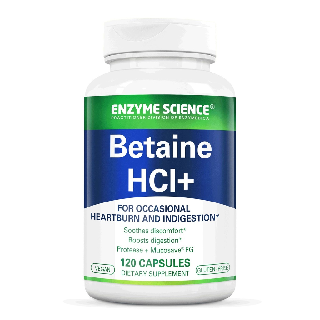 Enzyme Science Betaine HCl met Pepsin - Supplement voor laag maagzuur - Betaine Hydrodide Supplement - Digestieve enzymen - Enzimas Digestivas - 120 capsules