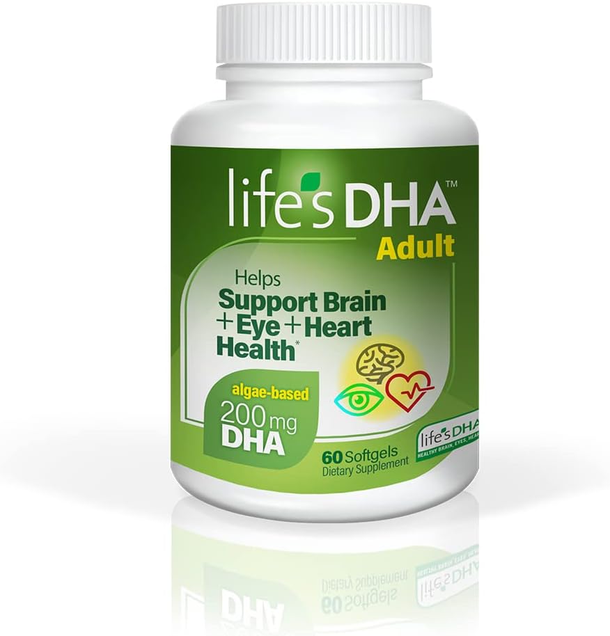 Het leven DHA All-Vegetarisch DHA Dieetsupplement Ondersteunt een gezond brein, ogen en hart, niet-GMO van duurzame plantaardige bron 200 mg DHA Omega-3 60 Softgels
