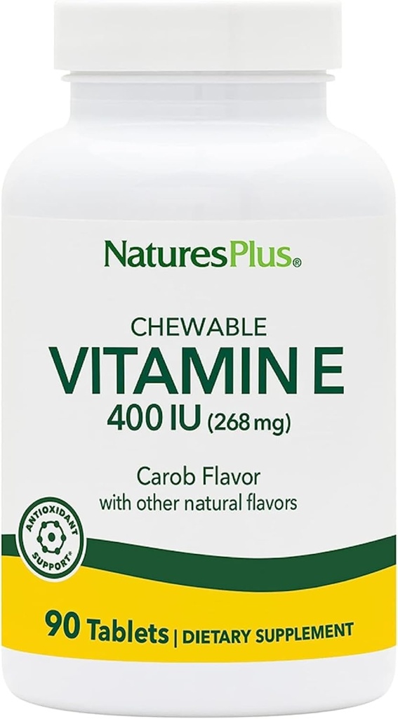 NaturesPlus Vitamine E, natuurlijke Carob smaak - 90 Kauwtabletten, Pack van 2 - Free-Radical Defense & Overall Well-Being - Vegetarisch, Glutenvrij - 180 Totaal porties
