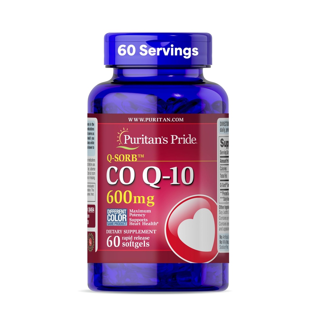 Coenzyme de fierté de Puritan CoQ10 600mg, supplément alimentaire pour la santé cardiaque, la pression artérielle, la santé buccodentaire et le soutien au vieillissement en santé, 60 jours d'approvisionnement, softgels à libération rapide