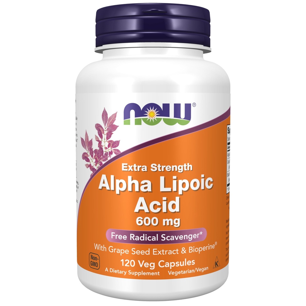NU voedingssupplementen, Alpha Lipoïnezuur 600 mg met druivenzaadextract & Bioperine®, extra sterkte, 120 Veg capsules