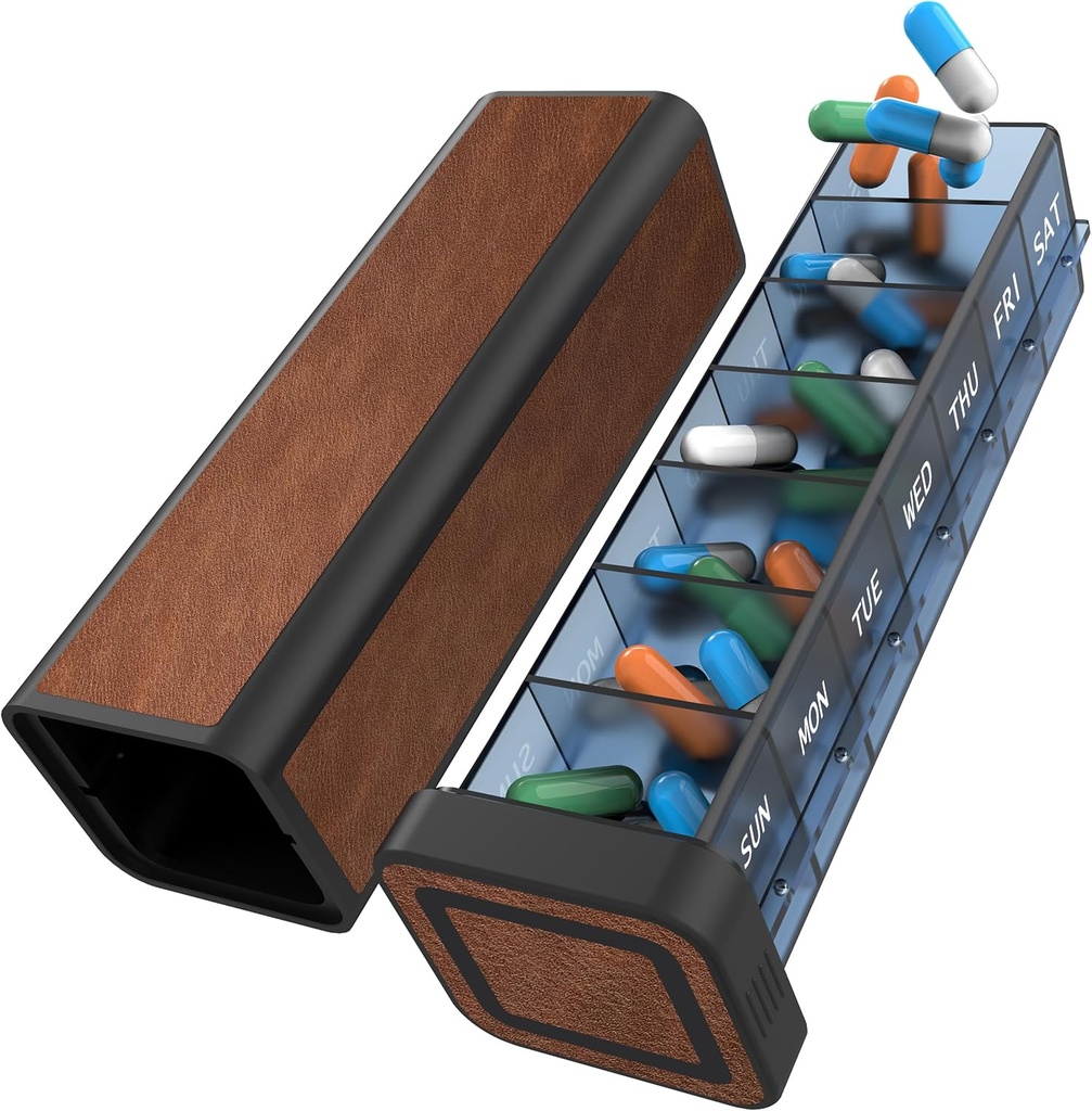 Pillen Organisator 1 keer per dag, Pill Box 7 dag, Weekly Travel pil geval, Dagelijkse Grote Medicatie houder Container, Eenmaal dagelijkse Pillenbak Dispenser voor Vitamine, Geneeskunde, Pillen, Supplement (Brown)