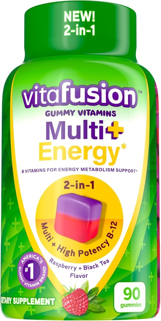 Vitafusion Multi + Énergie* Vitamines gommy, contenant des vitamines B pour fournir un soutien au métabolisme énergétique*, 90 Nombre