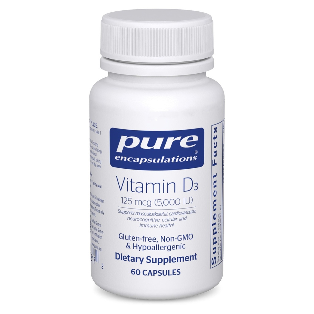 Pure Encapsulations Vitamine D3 125 mcg (5.000 IE) - Supplement ter ondersteuning van bot, gewrichts-, borst-, hart-, colon- en immuungezondheid* - met vitamine D - 60 capsules