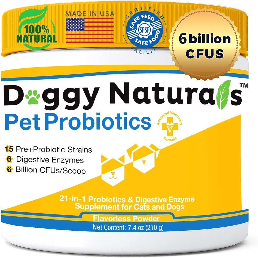 Probiotica voor honden en katten - Max-Strengte met 15 Strains Pre & Probiotica Digestieve Gezondheid, Toename & Maintain Proper Gut Flora(Made in USA) 7,4 Oz (6 miljard CFU per scoop)