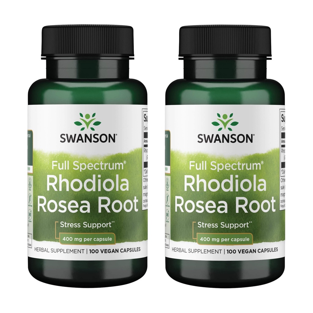 Swanson Rhodiola Rosea Root - Adaptogenic Herb Supplement Promoting Mood Balance & Stress Support - Natural Formula for Energy Support - (100 Capsules, 400mg Each) (2 Pack)