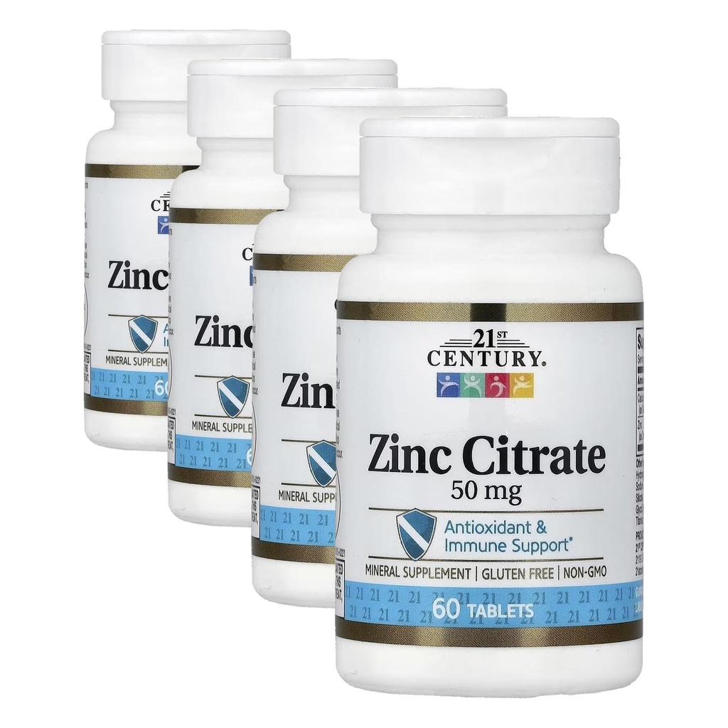 21st Century Healthcare Zink Citroen tabletten 50mg, 60 Telling (verpakking van 4)