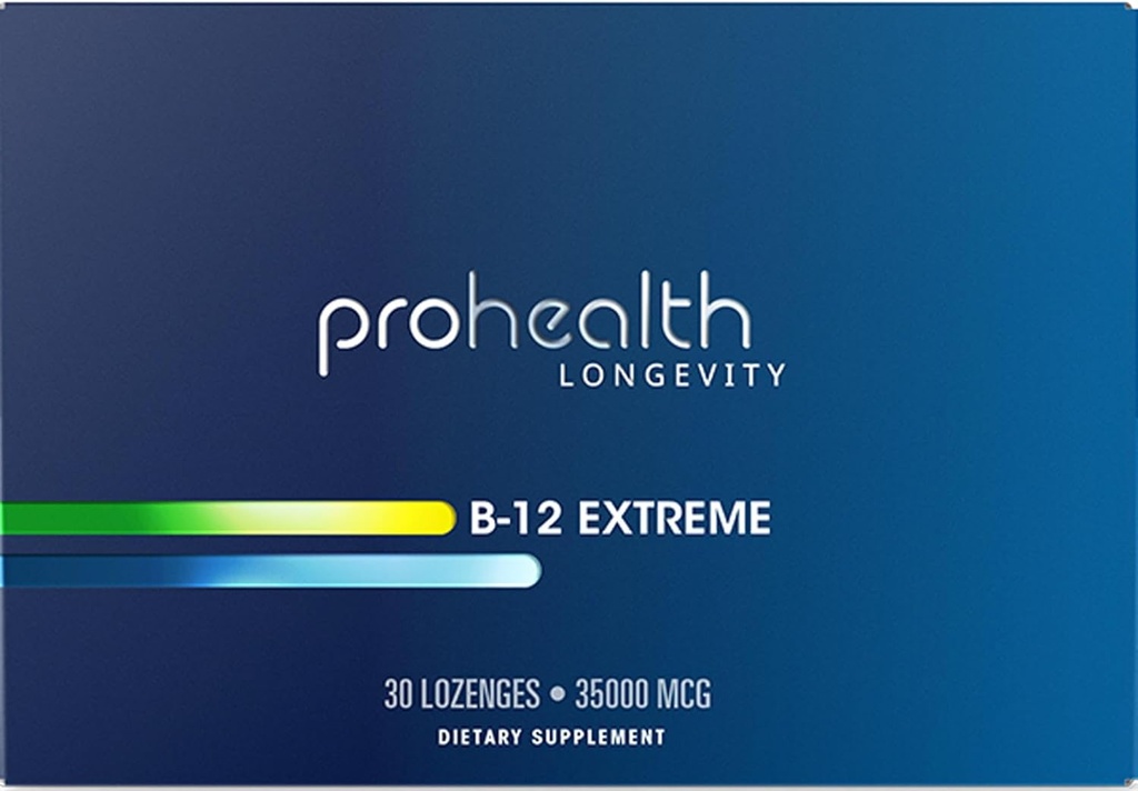 ProHealth Vitamine B 12 Extreme- 35.000 mcg Mega Dose, 7 X Sterkte (30 Sublingual dissolveable Tablets) Extra sterkte, B 12 Vitamine, Methylcobalamine, Dibencozide, Cyanocobalamine, Hydrooxocobalamine