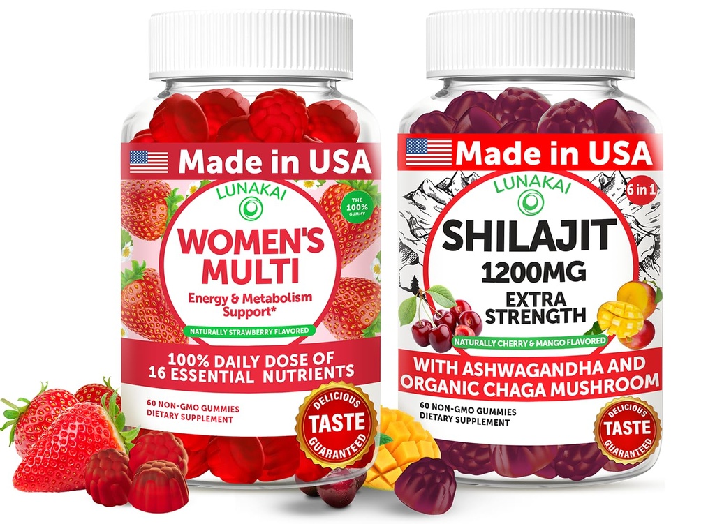 Lunakai USA Made Womens Multivitamine & Shilajit Gummies Bundle 