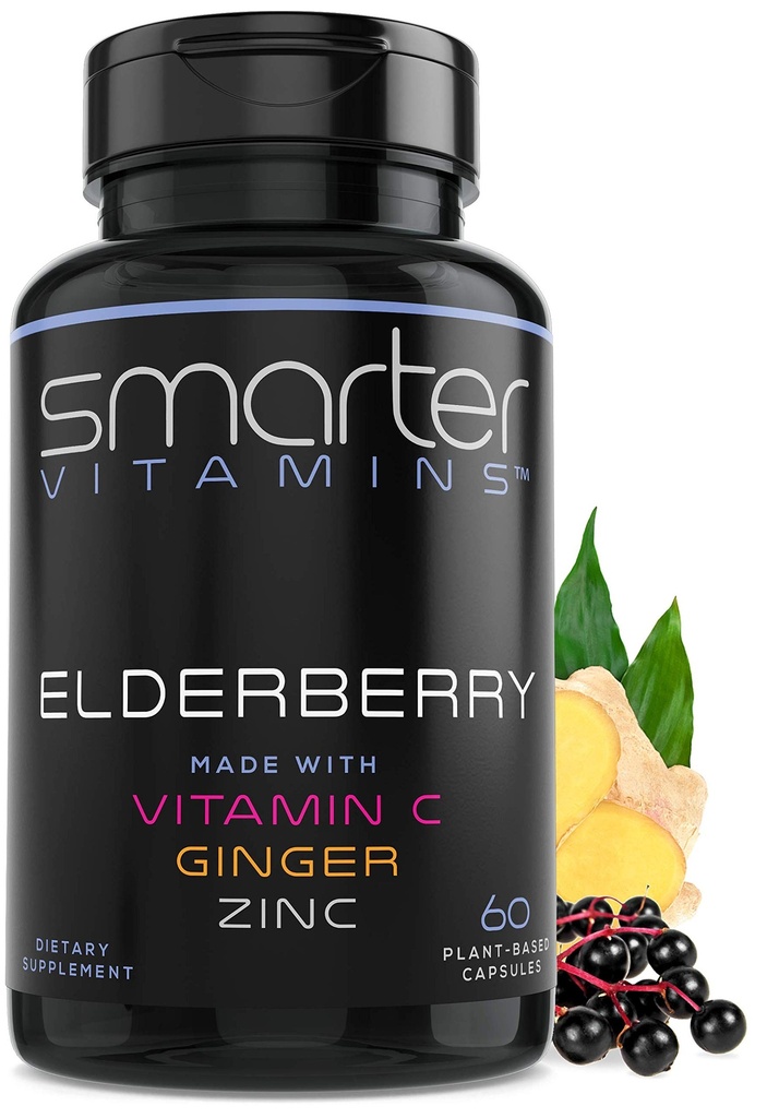 Elderberry Vitamin C Ginger & Zinc Black Elder Berry Extract 60 Vegan Caps