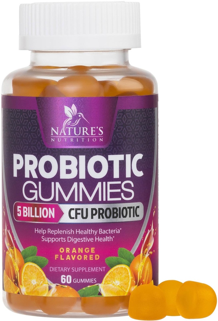 Probiotische Gummy's voor vrouwen & mannen spijsverteringsgezondheid, 5 miljard CFU, Best Daily Probiotics Gummy voor vaginale, Immune Support & Gut Health, Ondersteunt Occasional Constipatie Gas & Bloating, 60 Gummies