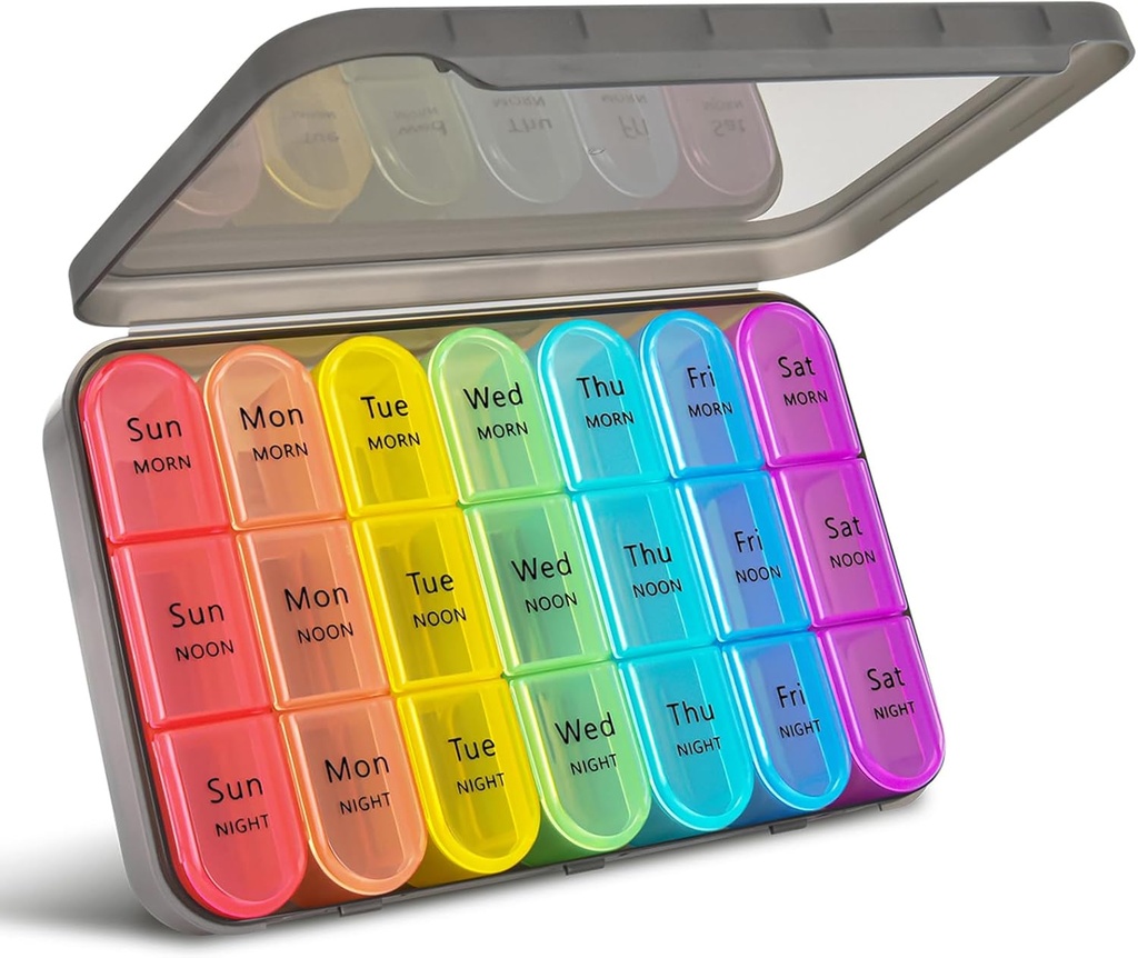Greencycle Weekly Pill Organizer 3 fois par jour, 7 jours Pill Box Petit Compartiments, Portable Daily Medicine Planner Dispenser Cas, maison et voyage Pill Container pour les vitamines, huile de poisson et suppléments