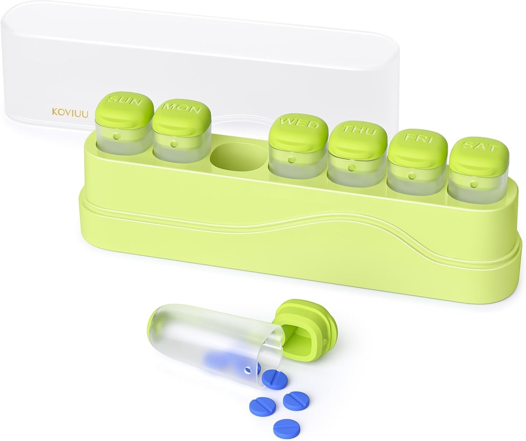 Wekelijkse pil Organisator 1 keer per dag, KOV IUU verwijderbare pil doos 7 dagen, draagbare reis pil geval, eenmaal dagelijkse medicatie container houder, week pilbak Dispenser voor vitamine geneeskunde supplement, groen