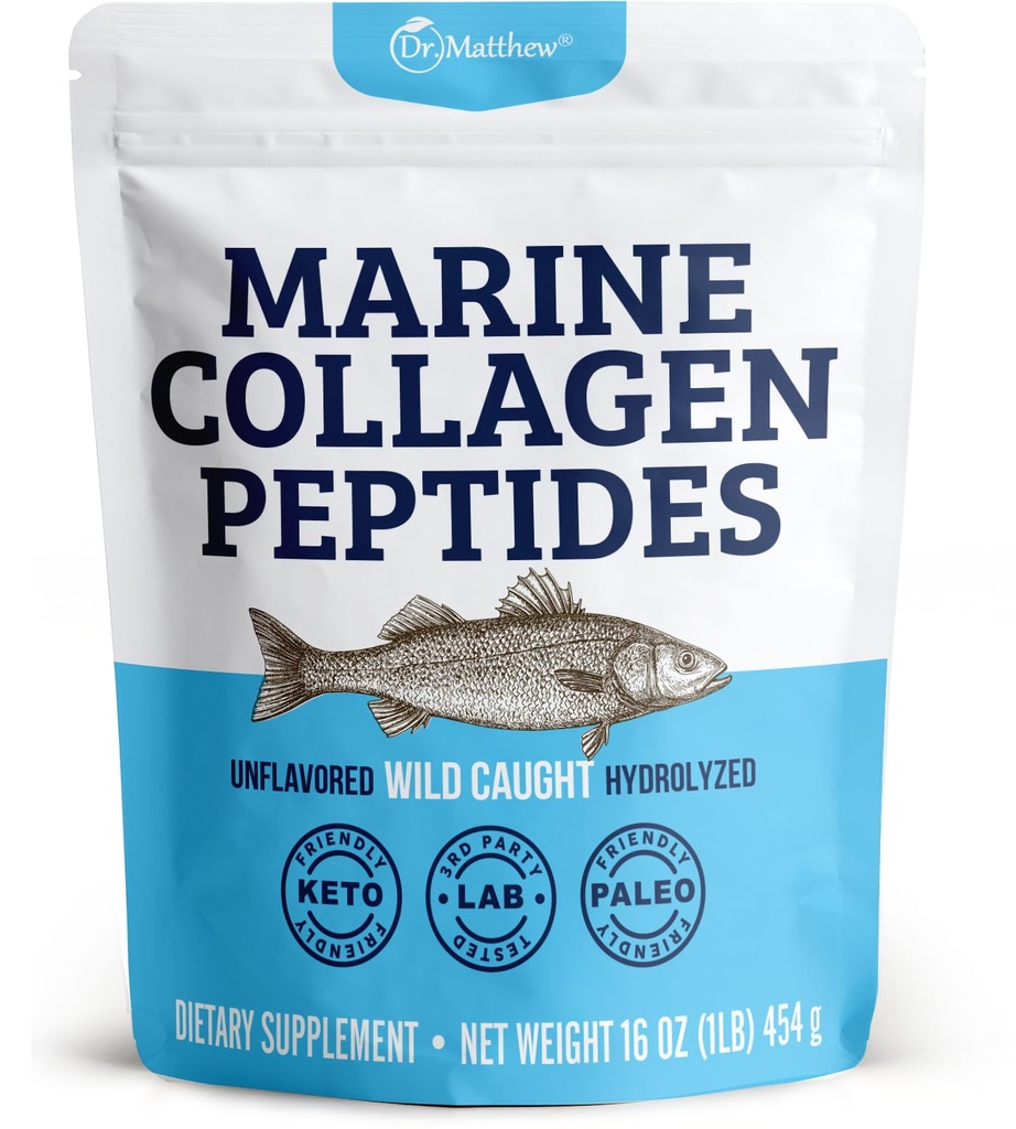 Dr Matthew Marine Collagen Peptides poudre de protéines de poisson capturées sauvages hydrolysées - Hair & Beauty Suppléments pour les femmes et les hommes