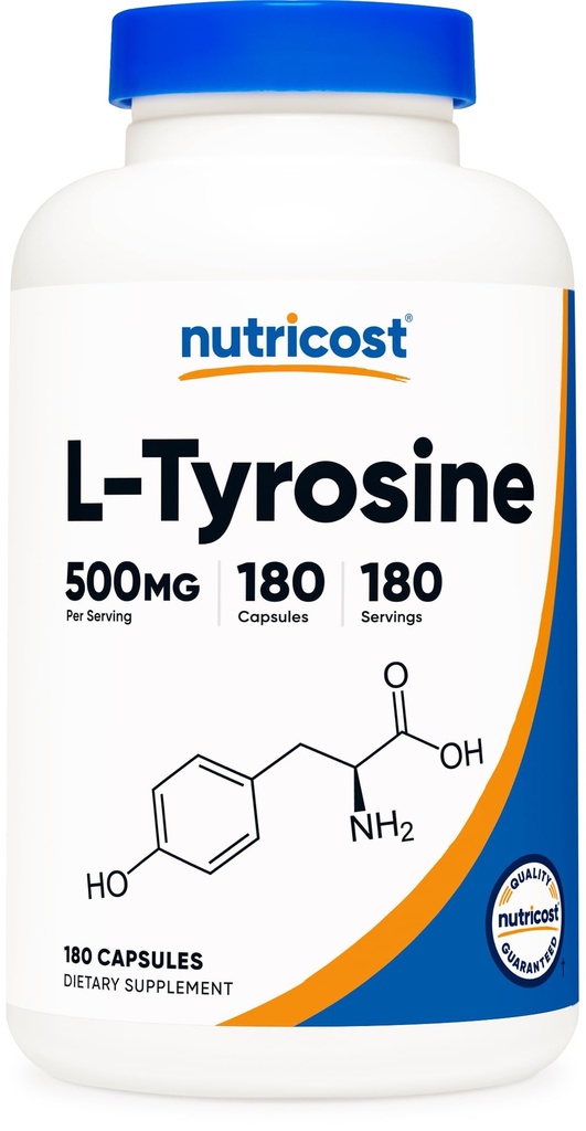 Nutricost L-tyrosine 500 mg, 180 capsules - Glutenvrij & niet-GMO