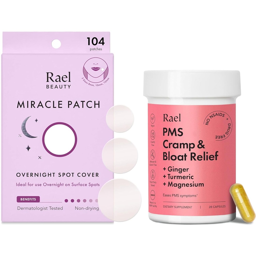 Rael Bundle - Overnight Spot Cover Pimple Patches (104 Telling) & PMS Supplement for Women (28 Capsules)