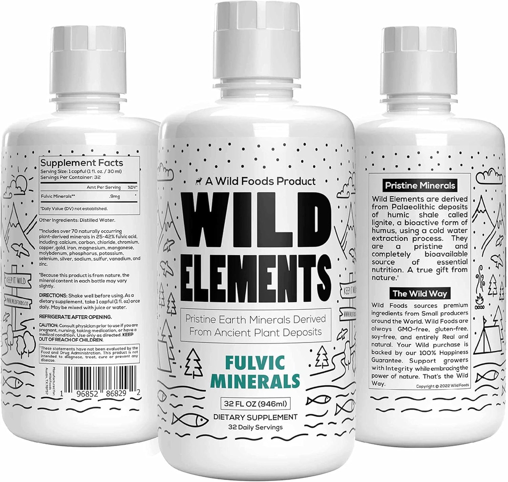 Wilde elementen Gut ondersteuning Fulvic zuur Mineral Blend Afgeleid van oude planten deposito's, heel Gut Lining, verbeteren cognitie en immuniteit, 70+ Mineralen, Alle natuurlijke, 32 oz