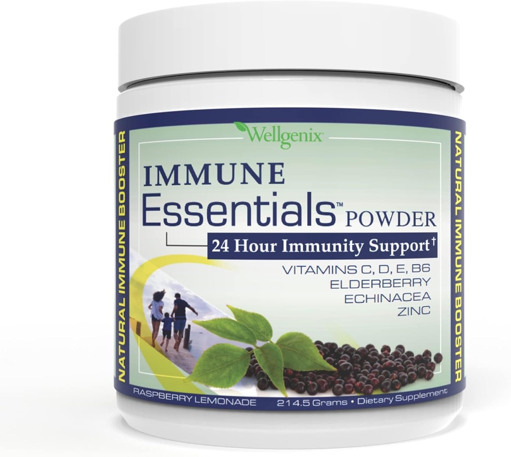Wellgenix Immune Essentials - Multivitamine Poeder voor mannen, vrouwen en kinderen - Vegan Supplement met vitamine C, D Vlierbes Zink, Echinacea voor peuter, Kid & Adult - 7,57g (Raspberry Lemonade)