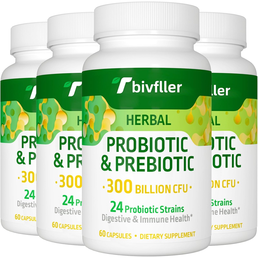 Probiotica voor vrouwen Mannen- 300 miljard CFU, 24 strains Probiotic+15 Biologische Kruiden Prebiotica Blend, Pre en Probiotica, voor de spijsvertering van de gezondheid, Immune & Gut, Diarree, Bloating, Vegan, 8 maand aanbod