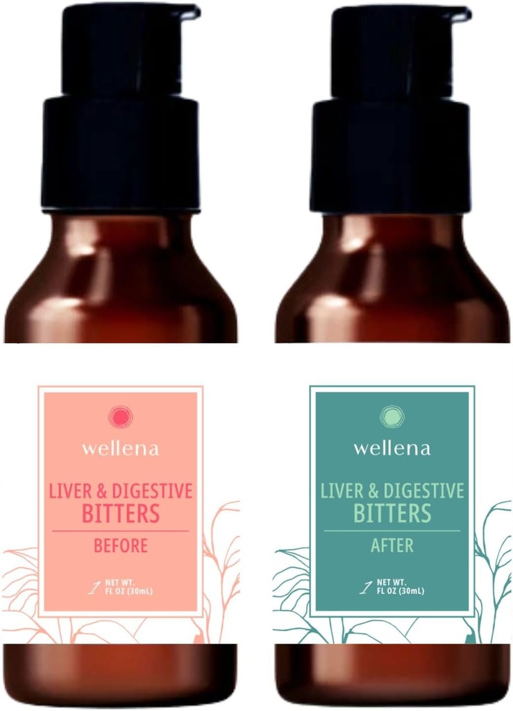 Kit d'amers de foie et de digestive de Wellena, avant et après le repas supplément à base de plantes liquides, Digestion saine et soutien hormonal, aide à la digestion