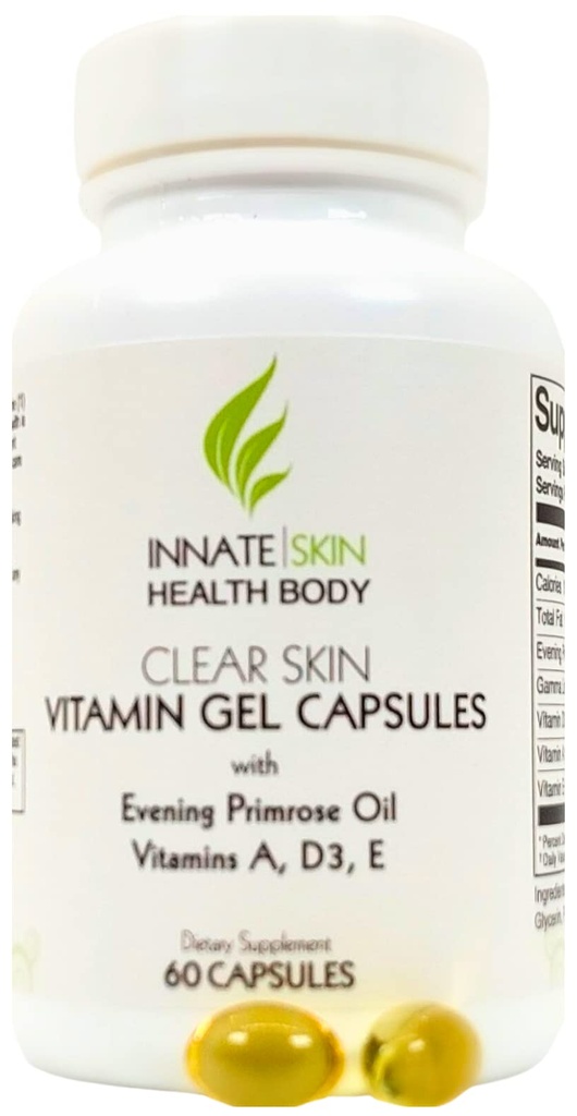 Gélules de gel de vitamine à l'acné de peau claire avec huile de Primrose du soir, vitamine A, D (D3) et E. Tous les suppléments de teint naturel 60 Compte
