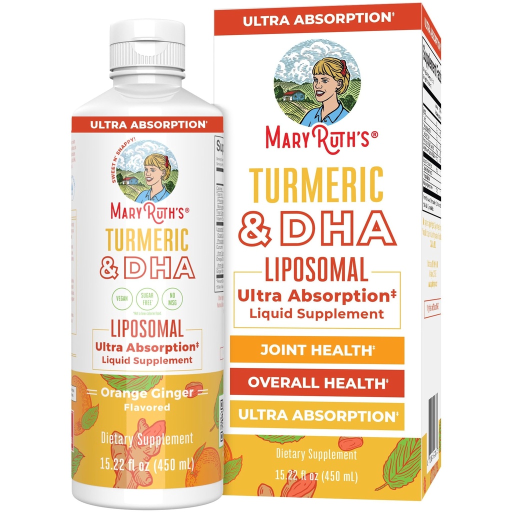 MARYRUTH'S Organics | Liposomal Turmeric & DHA | Curcumin | Ginger Root Oil | Algal DHA & Vitamin E | Cognitive Function | Mood Support | Joint Health | Liquid Supplement | 15.22 oz