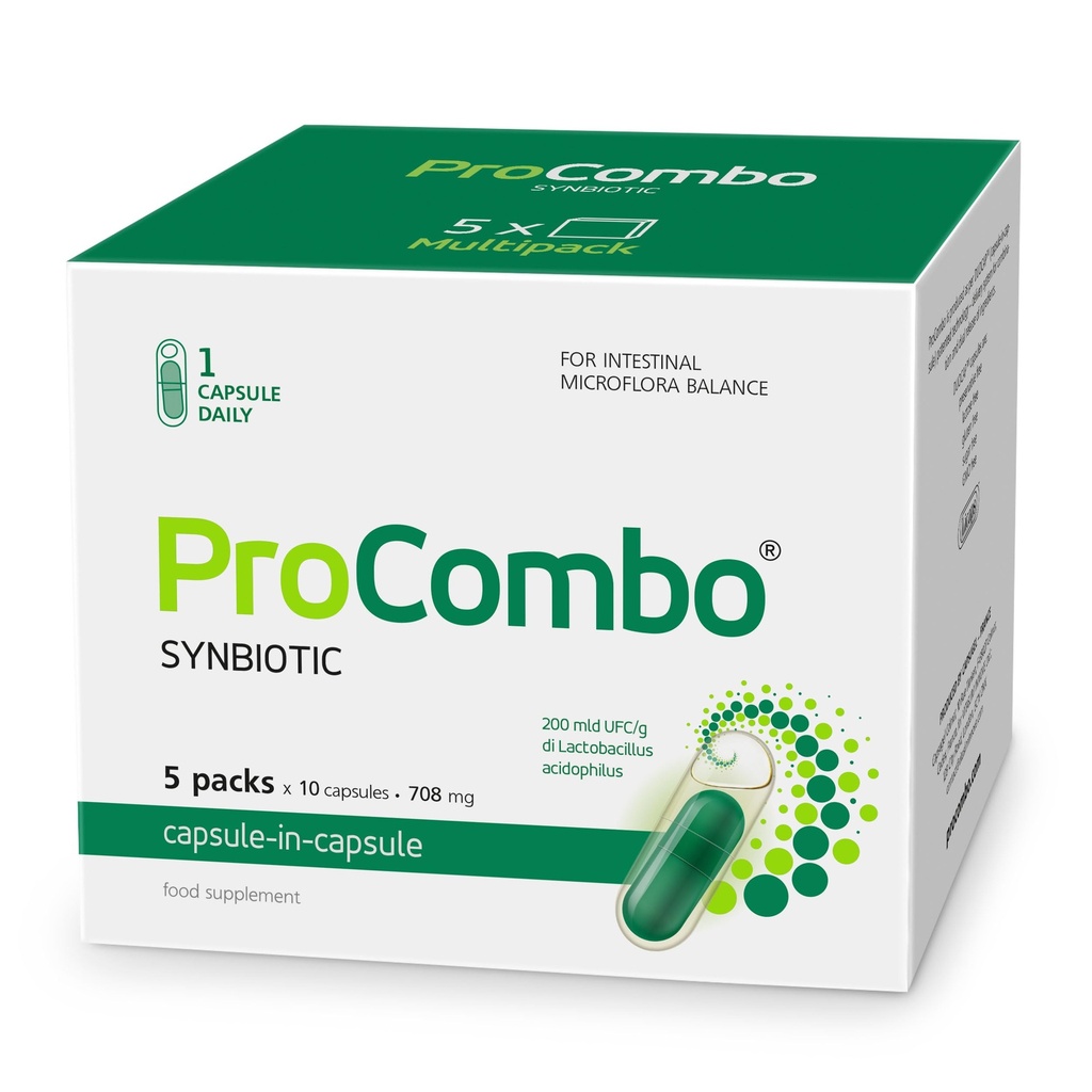 De slimme synbiotica met gerichte levering van de goede bacteriën. Dubbele capsule en vloeibare formule voor snelle resultaten. 1 capsule per dag (verpakking van 5)