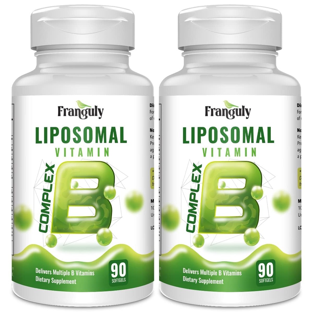 Liposomaal B-complex Ontworpen voor hoge absorptie B-vitaminen met Choline Inositol B1, B2, B3, B5, B6, Biotine, Folaat, Gemethyleerde B12- Immune, Energie, Hersenen & Hartondersteuning 180 Softgels