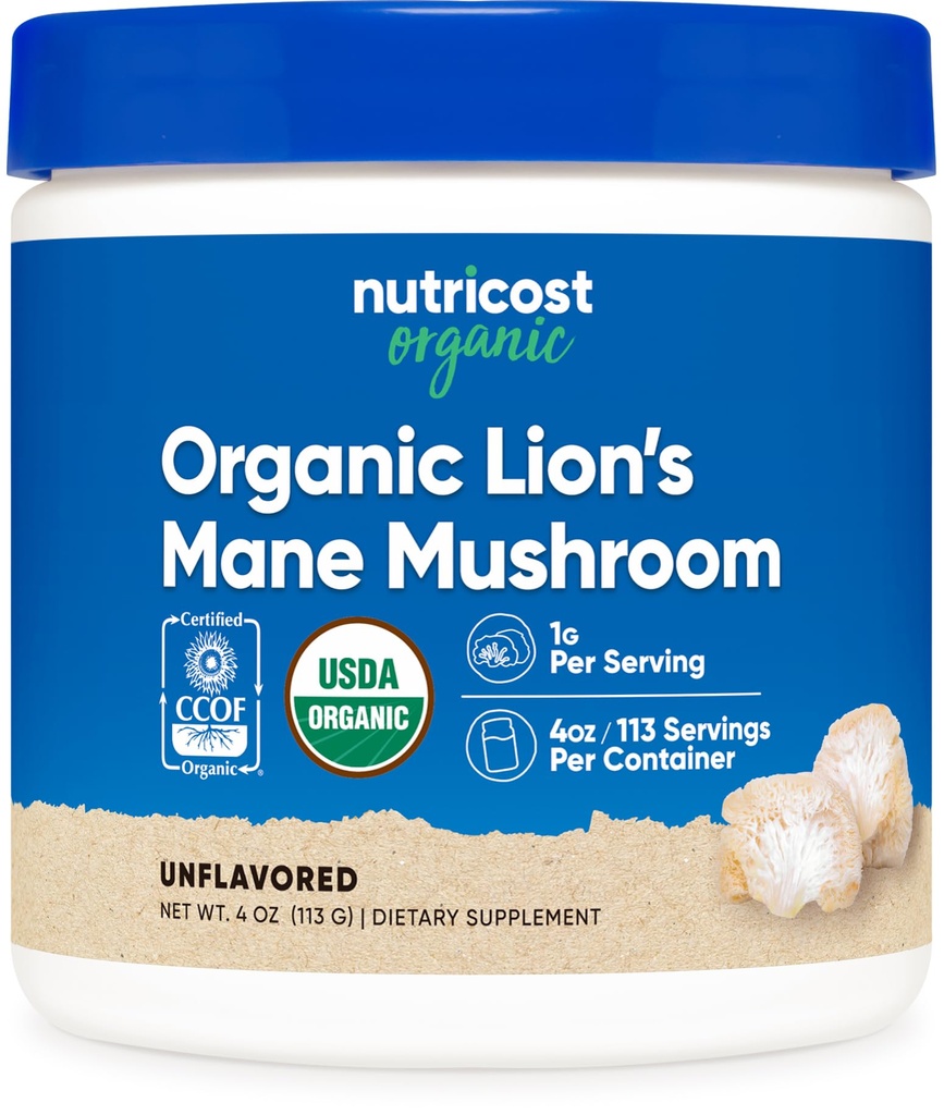 Nutricost Biologische Lion's Mane Paddestoel Poeder 4oz - Gecertificeerd USDA Biologisch