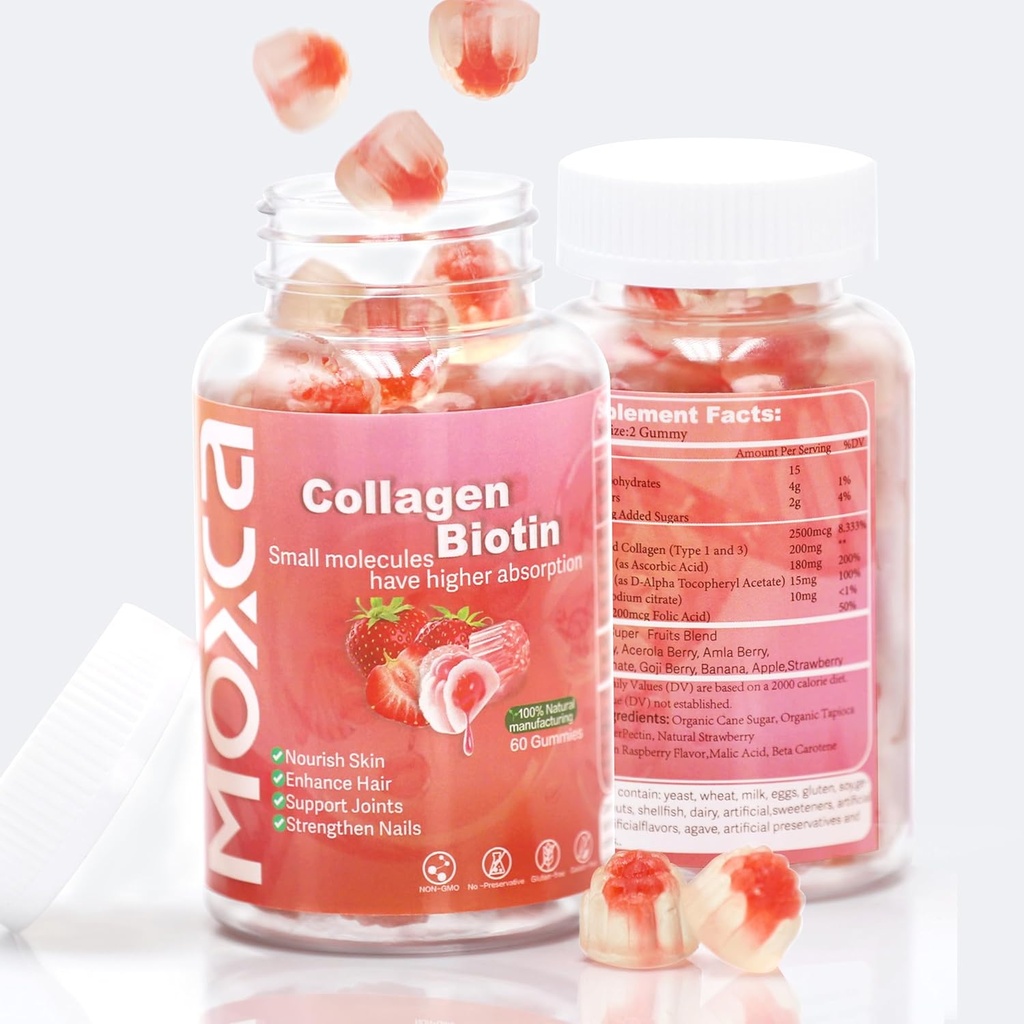 Collageen Gummies - 60 Count,Hydrolyzed Collageen Type 1 & 3,Vitamin C E voor vrouwen Mannen Gezonde huid haargewrichten Ondersteuning,Non-GMO,Gluten-Free,Gelatin-Free (120 Counts)