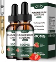 Magnesium Glycinate Liquid Drops Supplement, met Magnesium Glycinate 500mg Ashwagandha, L - Theanine, Kamille - Ondersteuning Stress Relief, Bot, Spier, Mood Aardbei Smaak 2Pack
