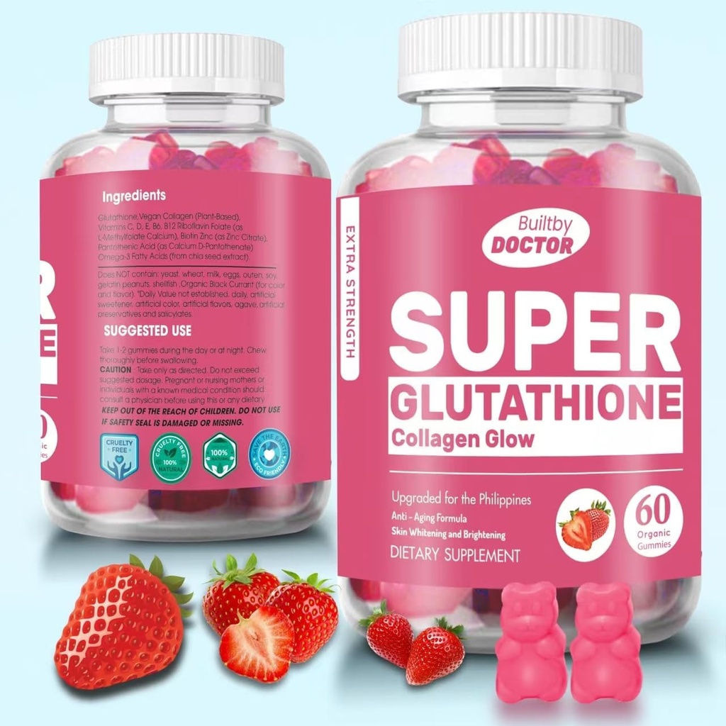 Super glutathion Collageen Glow Gummies,Glutathione huidverzorging - Huidverheldering - Gummies Collageen - Anti-Aging L-Glutathione - Marine Collageen & Vitaminen