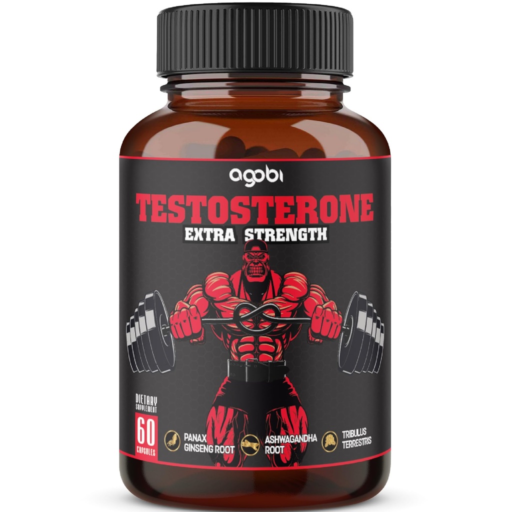 Testosteronsupplement voor mannen met Ashwagandha, tribulus, ginseng & meer - 11 kruiden - krachtondersteuning - 60 Vegan Capsules 1 maand levering
