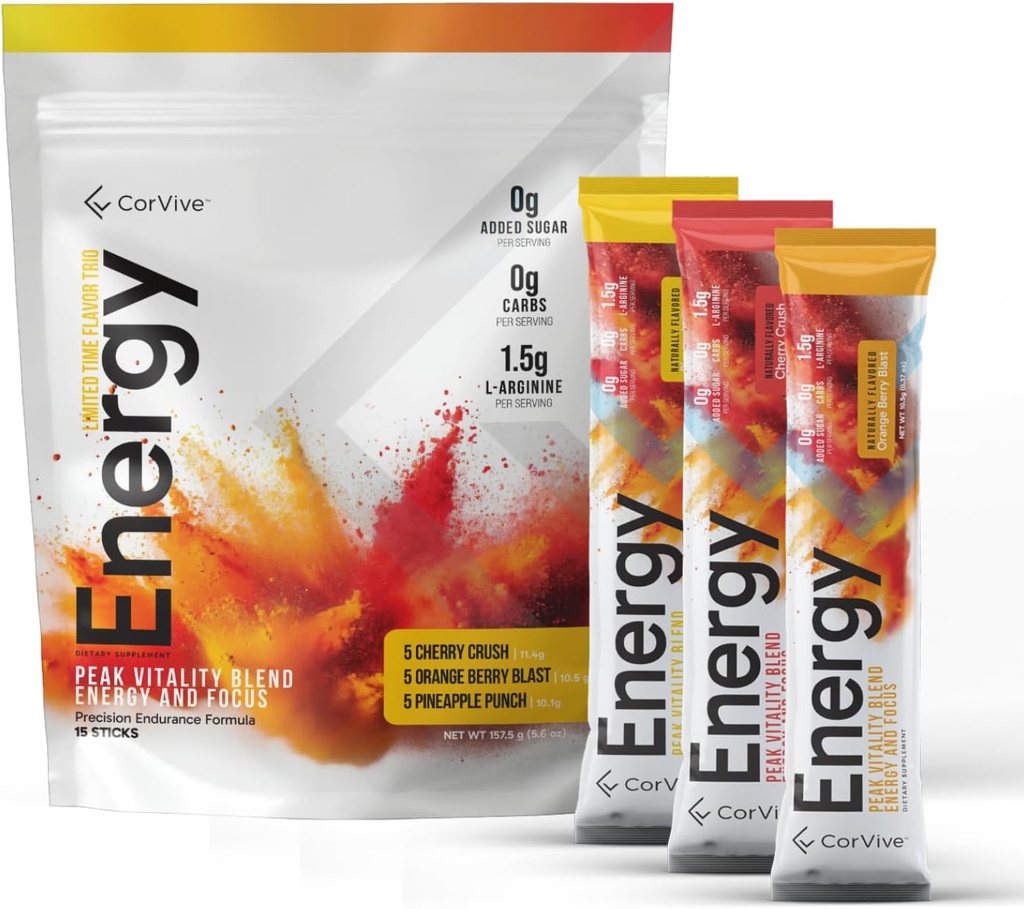 Energy Drink Mix Variety Pack - Natural Energy & Focus Supplement met Carnosyn®, Ashwagandha, L-Arginine, Theobromine - Zero Sugar, 5 Calorieën, 120mg Cafeïne