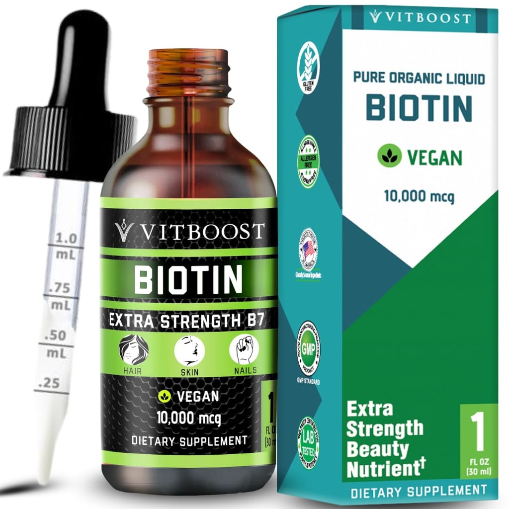Extra sterkte 10.000 mcg Biotin Liquid Drops met biologische Berry Flavor 