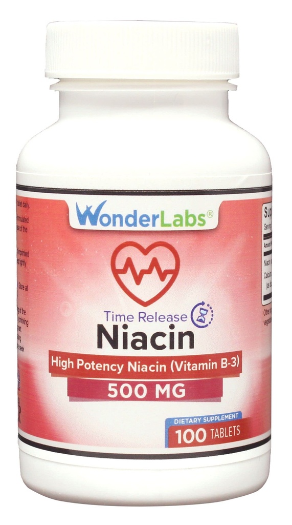 Wonder Laboratories High Potancy Time Release Niacin (Vitamine B3) 500 Mg 100 tabletten Non-GMO, Glutenvrij Supplement