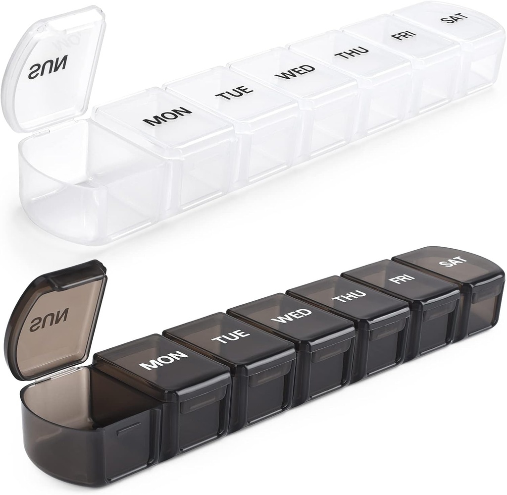 Grote Wekelijkse Pillen Organisator 2 Pack,Daily Vitamine Case Box 7 Dag met XL Compartiment,Reis Vriendelijke Geneeskunde Organisator voor kabeljauw Lever olie supplementen