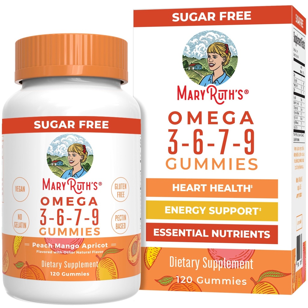 MaryRuth Organics Omega végétalien 3 6 7 9 Gummies , jusqu'à 4 mois d'approvisionnement , supplément Omega 3 avec huile de lin , Omega 3 Gummies , sans goût de poisson , non-OGM , 120 Compte
