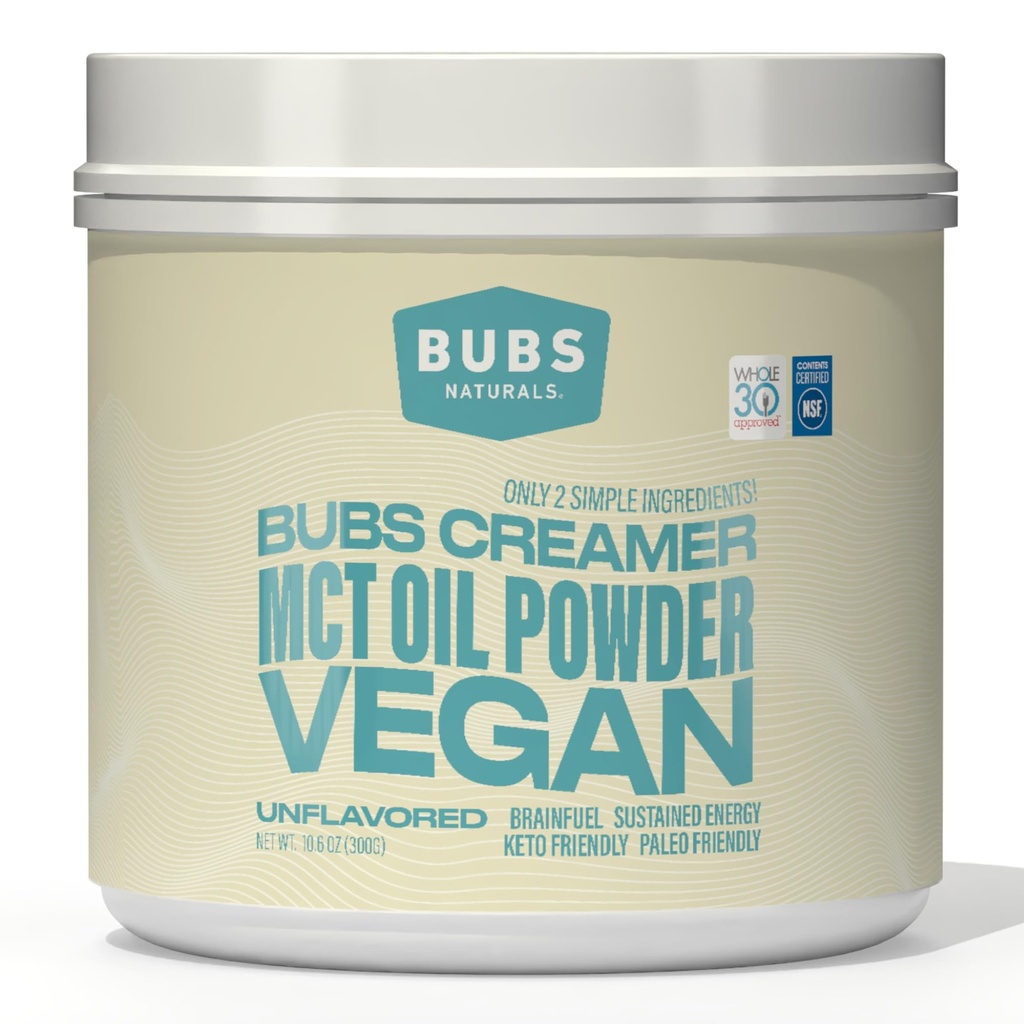 BUBS Naturals Poudre d'huile MCT - crème à l'huile MCT et au café Keto Premium - Vegan & Paleo Friendly - Graisses de noix de coco saines + faible teneur en glucides - Source d'énergie sans lait pour les Shakes, Smoothies & Baking (10,6 oz)
