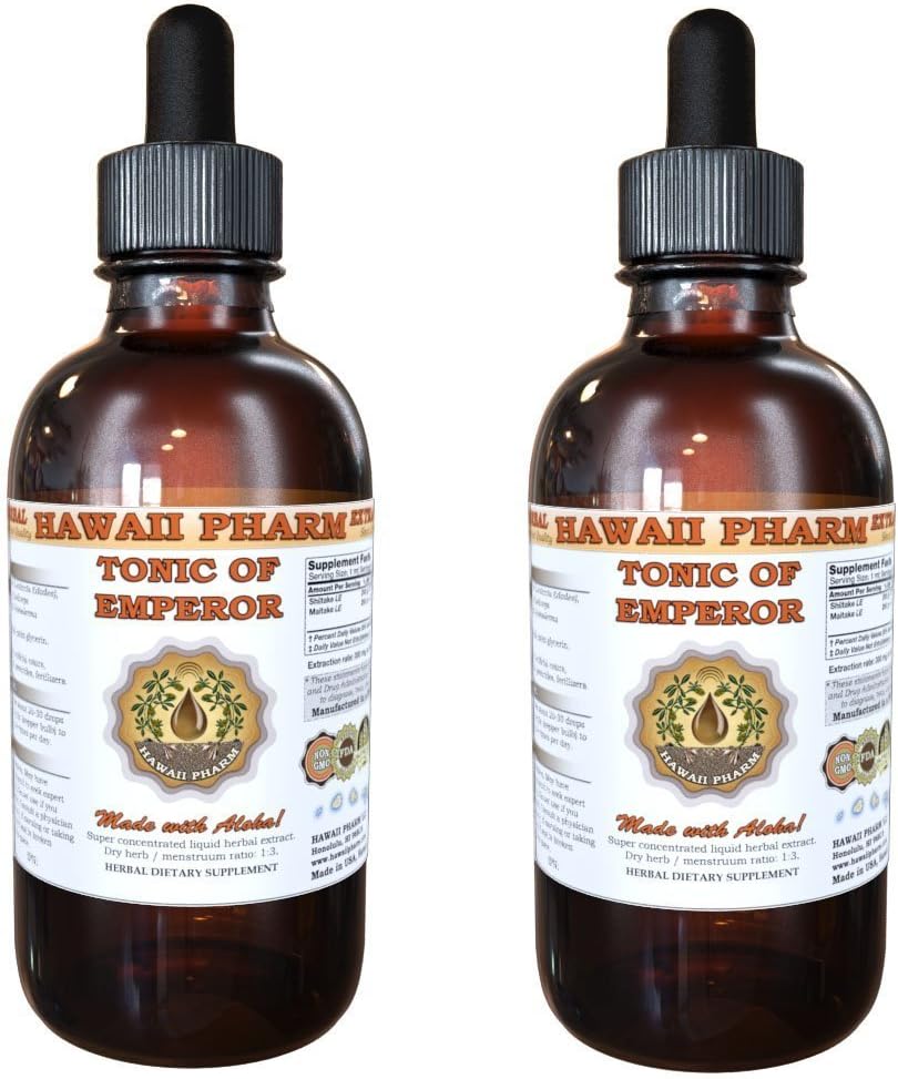 HawaiiPharm Shiitake, Maitake, Cordiceps, Reishi Liquid Extract, Biologische Gedroogde Shiitake, Maitake, Cordiceps, Reishi Tinctuur, Herbal Supplement, Made in USA, 2x2 fl.oz