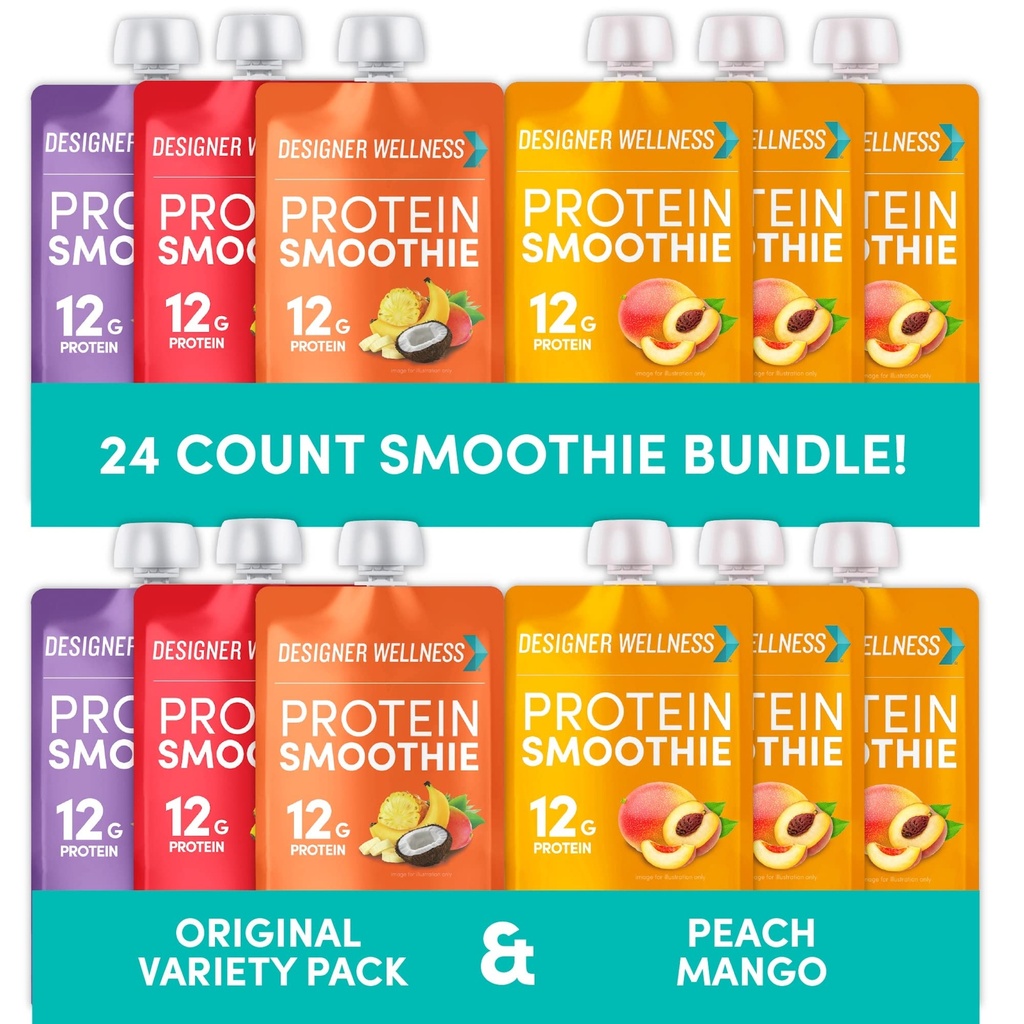 Designer Wellness Protein Smoothies Origignal Variety Pack en Peach Mango Bundle
