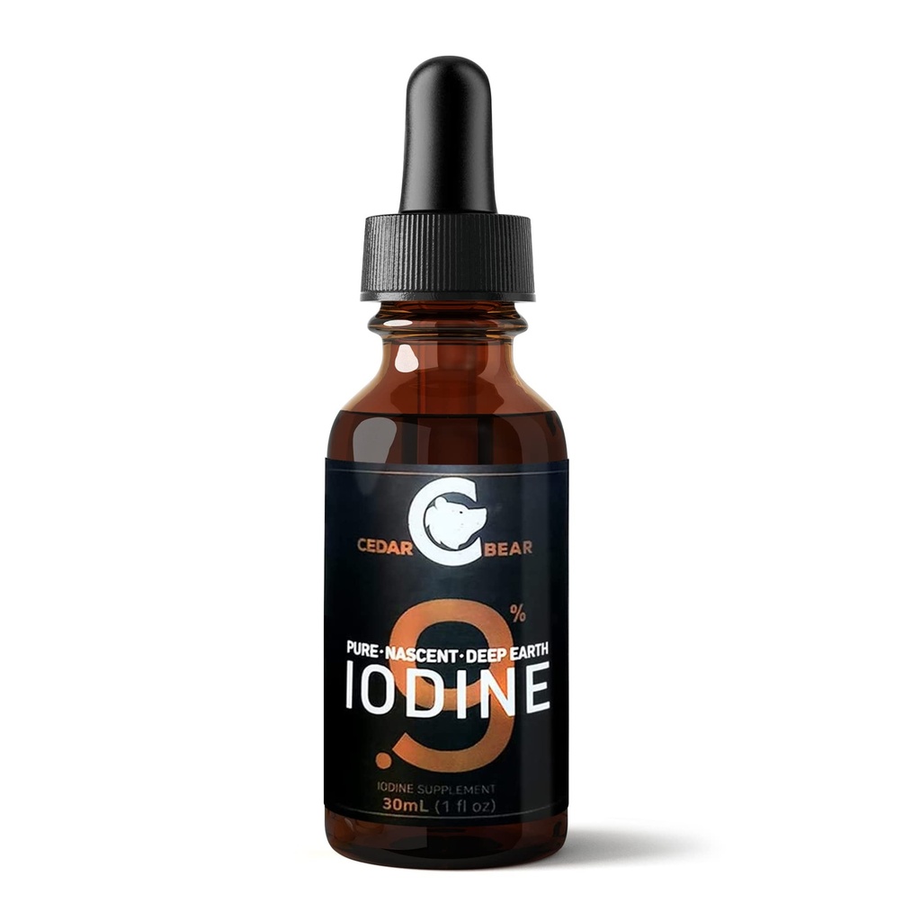 Cedar Bear - 0,9% Pure Nascent Deep Earth Jodium Supplement, All-Natural Thyroid Ondersteuning en Metabolisme Booster, Alcoholvrije Jodium Drops, Natural Iodine Liquid, 1 fl oz / 30 ml